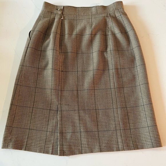 Vintage Harve Bernard Wool Plaid Midi Embroidered Brown Skirt Size 8 - Picture 3 of 9